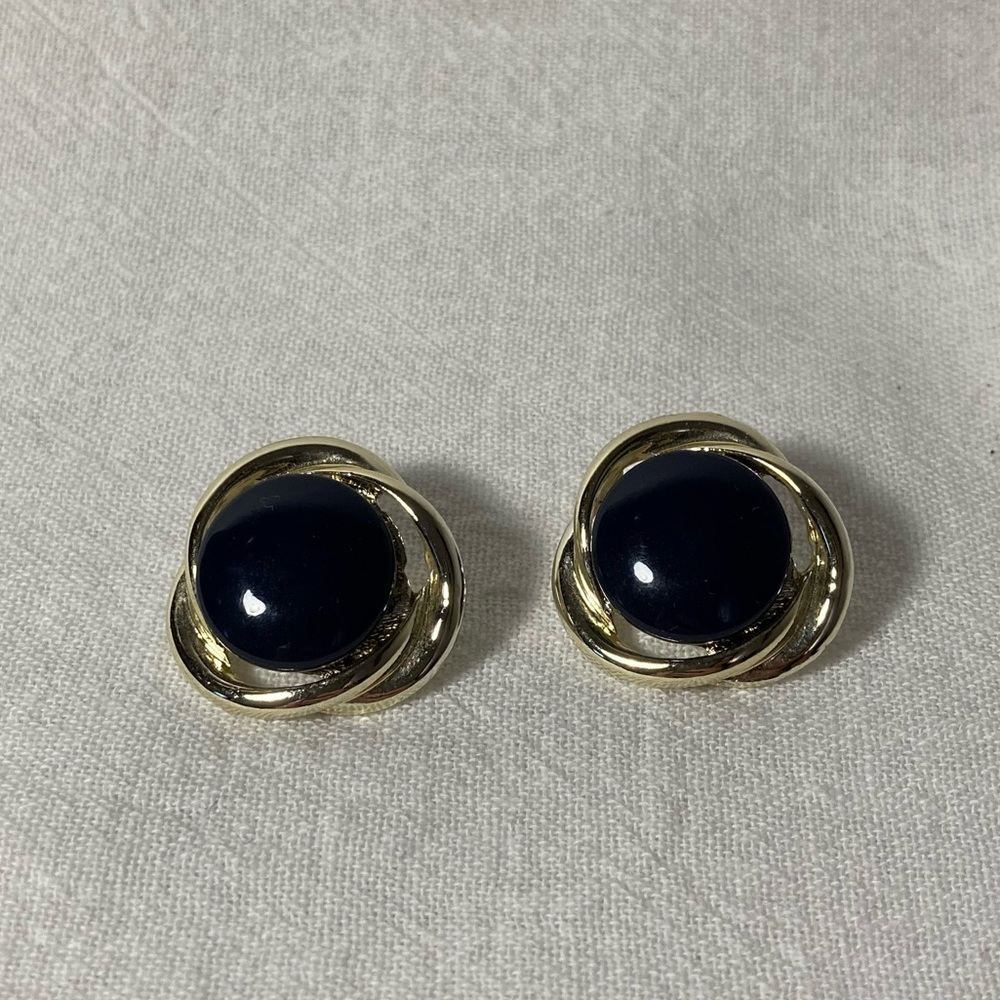 FREE IF BUNDLED Classic Style Gold Wrapped Navy Earrings EUC